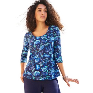 Jessica London Women's Plus Size Stretch Cotton Scoop Neck Tee - 1 of 4