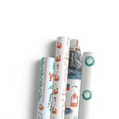 Two-Sided "A Pinch Of Holiday" & "Seas N' Wishes" Heavyweight Christmas/Holiday Gift Wrap by Ramus & Co (Eight Sheets)