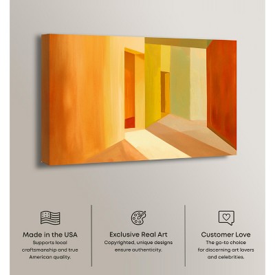Modern Orange and Yellow Geometric Abstract Canvas Wall Art, 15" x 10"