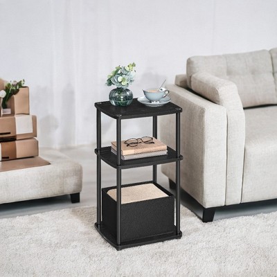 Side Table Nightstand End Table with 3 Storage Shelves Fabric Basket for Bedroom Living Room Ebony Walnut