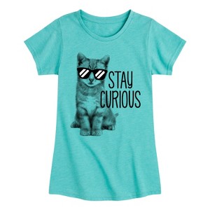Girls' - Instant Message - Stay Curious Cat Fitted Short Sleeve Graphic T-Shirt - 1 of 4