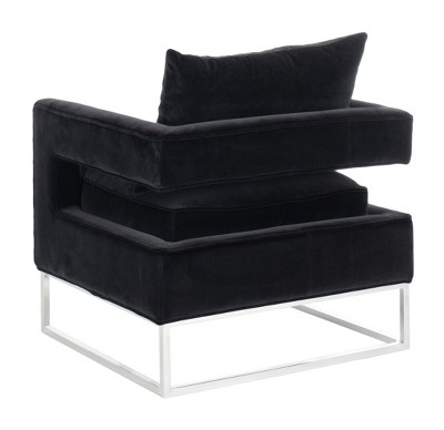 Olivya Black Velvet and Wood Contemporary Accent Chair