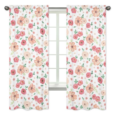 Image of Sweet Jojo Designs Window Curtain Panels 84in. Watercolor Floral Peach and Green