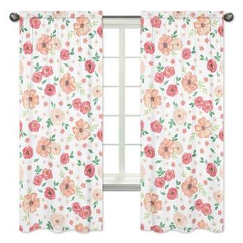 Sweet Jojo Designs Window Curtain Panels 84in. Watercolor Floral Peach and Green