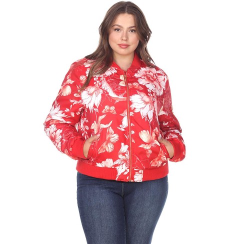 Plus size outlet floral bomber jacket