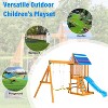 ELJGET Wooden Swing Set with Wave Slide, Rock Wall Ladder, Belt Swings, Canopy Roof, Outdoor Playset for Garden, Backyard and Playground, Blue - 3 of 4