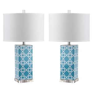 Quatrefoil Table Lamp - Lite Blue (Set of 2) - Safavieh , Light Blue/White