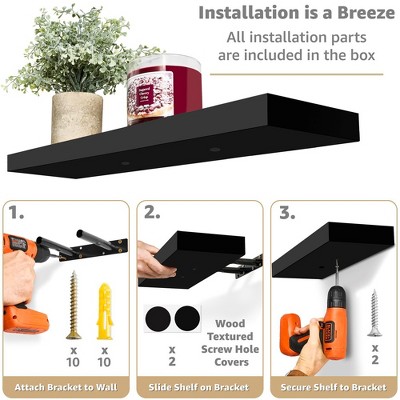 Black Faux Wood Floating Wall Shelves Set of 2