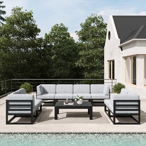 LayinSun 9-Piece Large Outdoor Modular L-Shaped Sectional Set with Coffee Table - 1 of 4