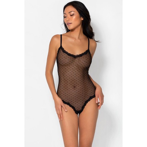 Smart & Sexy Women's Sheer Lace & Mesh Bodysuit Black Hue (dot