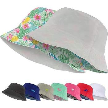 Addie & Tate White/Tropical Flamingo Reversible Bucket Hat for Girls & Boys, Packable Beach Sun Bucket Hat for Toddlers to Teens Ages 3-14 Years