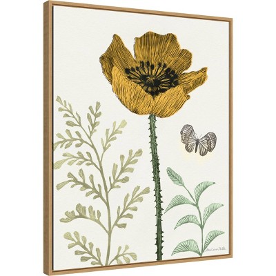Springtime II Warm Botanical Canvas Wall Art with Light Brown Frame