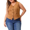Agnes Orinda Women's Plus Size Fully Lined 4 Button V-Neck Business Faux Suede Fashion Vests - 2 of 4