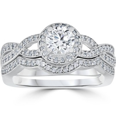 Pompeii3 1 1/10ct Curve Engagement Ring & Matching Wedding Band 14K White Gold