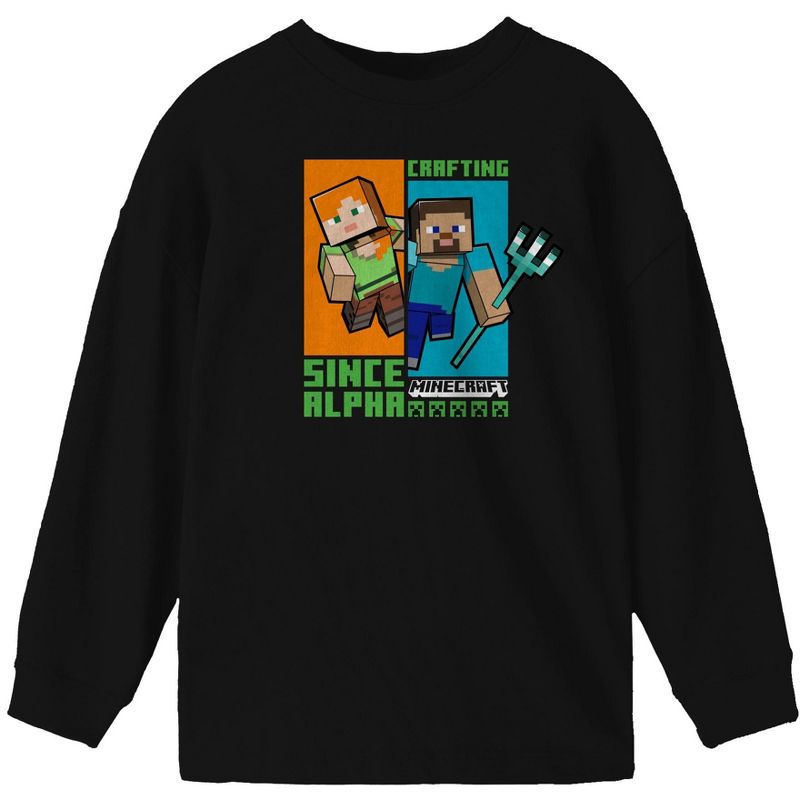 Minecraft Crafting Since Alpha Youth Black Long Sleeve Shirt, 1 of 3