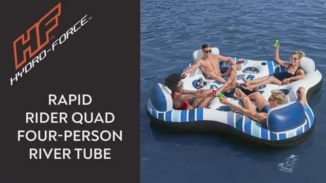 Bestway Rapid Rider 1 Person Inflatable Tube & 4 Person Floating Island w/ Cupholders for Summer Fun at the Lake, River, and Ocean, 2 of 8, play video