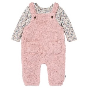 Modern Moments by Gerber Baby Girls' 2-Piece Plush Overall With Long Sleeve Top, Pale Mauve - 1 of 4