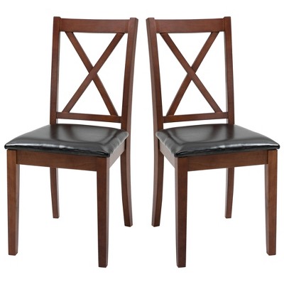 HOMCOM High Back Dining Chairs Set of 2 PU Upholstered Cross Back Design Armless Side Chairs with Solid Wood Legs Black