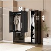 VINGLI 63" W x 73" H High Gloss Wardrobe Closet with Mirror, 4 Doors Armoire Wardrobe Closet Cabinet with Drawers and Hanging Rod, Modern Black - 2 of 4