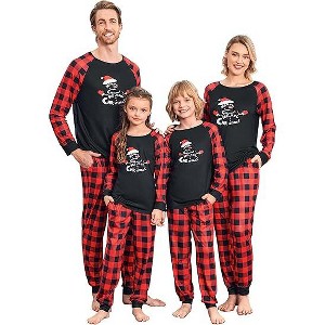 Ekouaer Christmas Pajamas for Family Long Sleeve Pjs Matching Sets with Plaid Pants Soft Sleepwear Loungewear - 1 of 4