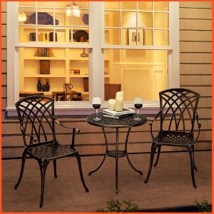 Cast Aluminum Patio Bistro Set with Umbrella Hole, 3 Piece Outdoor Bistro Set Rust-Resistant, Patio Table and Chairs - 1 of 4