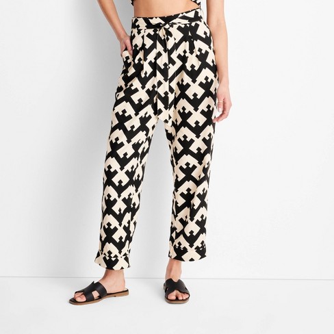 Women's Geo Print High-Waisted Tie-Front Trousers - Future Collective™ with  Jenny K. Lopez Black/Cream XXS