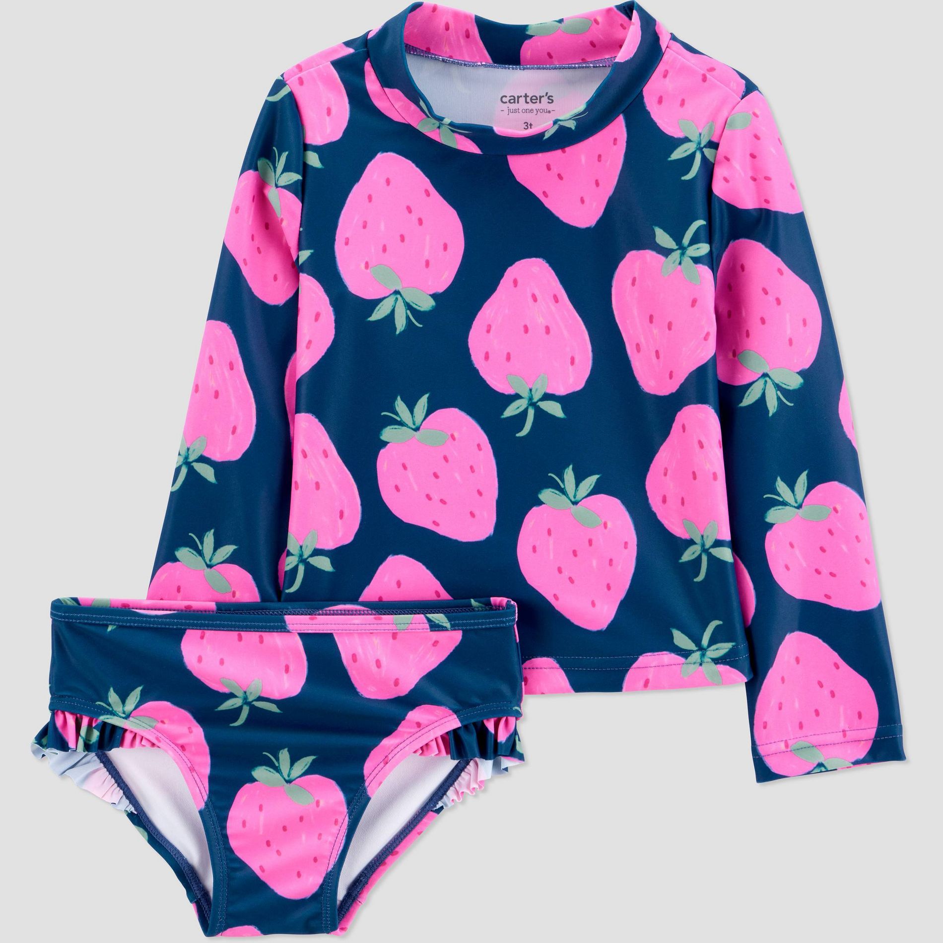 Carter's Just One You® Toddler Girls' Long Sleeve Strawberry 2PC Rash Guard Swim Set - Navy 4T