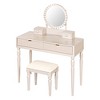 HDZNVF Luxury Vanity Desk with Round Mirror, 4 Drawers and Stool, Champagne - 3 of 4
