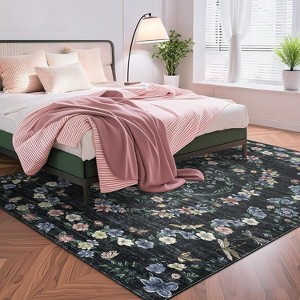 Plush Washable Area Rugs High-Density Fake Wool Pile Non-Slip Foldable Carpet with Modern Floral Paradise Pattern for Living Room Bedroom - 1 of 4