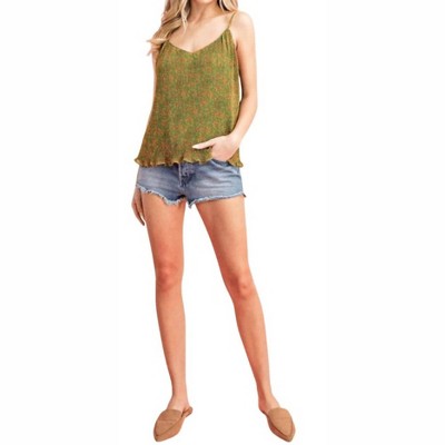 Women's Esmeralda Pleated Cami Top With Lettuce Hemline - eesome