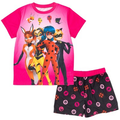 Miraculous Cat Noir Ladybug Rena Rouge Little Girls Pajama Shirt Shorts black / pink 4