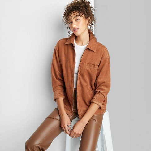 Women's Boxy Zip-Up Cord Jacket - Wild Fable™ Rust XXS