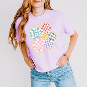 Simply Sage Market S.W.Smiley Rainbow Checkered Boxy Crop Top - 1 of 4