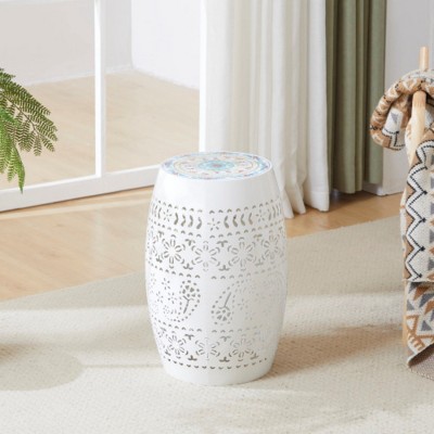 12.25" Mosaic Tile Side Table with Iron Frame, Decorative End Table for Patio, Balcony, or Indoor Living Spaces-Maison Boucle
