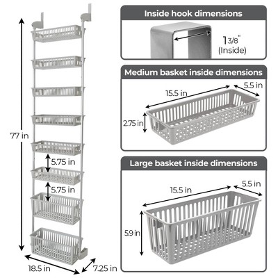Smart Design 8-Tier Over The Door Hanging Pantry Organizer with 6 full Baskets and 2 Deep Baskets Gray: Steel Kitchen Storage, 77" Height — фото 3