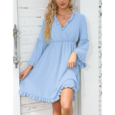 flared ruffle dress Navy Flared Ruffle Dress – Soho Market Boutique main image 0
