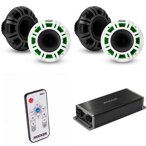 Kicker Marine KPX300.4 Powersports Amp & (2) 6.5" HLCD Marine LED Speakers ( Includes LED Remote ) - 1 of 4