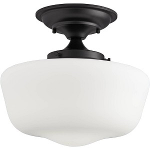 Regency Hill Modern Schoolhouse Farmhouse Ceiling Light Semi Flush Mount Fixture 12 1/4" Wide Black White Glass Shade for Bedroom Kitchen Living Room - 1 of 4