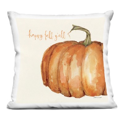 Stupell Industries Happy Fall Y'all Autumn Pumpkin Seasonal Design Indoor Decorative Throw Pillow, 18 x 18