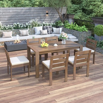 Sapphtopaz Patio Dining Set Wood Patio Table and Chairs Set with Cushions for Patio, Balcony, Garden, Vourtyard