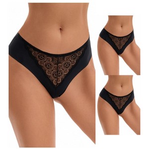 INSPIRE CHIC Women's Mid Waisted Briefs Smooth Silky Panties Soft Lace Breathable Underpants 3 Packs - 1 of 4