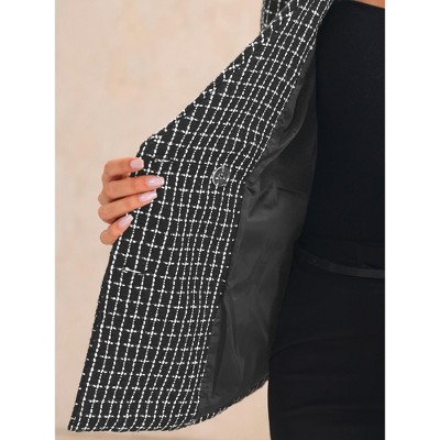Allegra K Women's Button Front Long Sleeve Plaids Blazer Black X-Large — фото 4