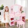 Acekool Kids Vanity Set with Stool, Tri-Fold Mirror, Storage Drawers & Open Shelves, Pink Makeup Desk for Girls Ages 3+ - 2 of 4