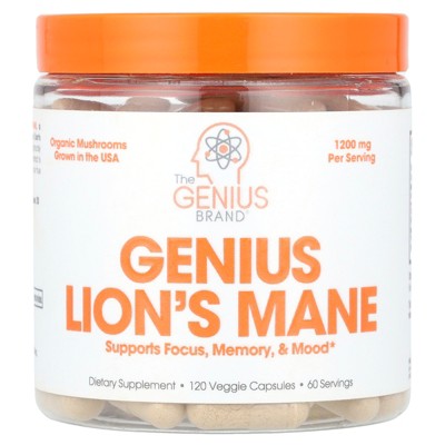 The Genius Brand Genius Lion's Mane, 1,200 mg, 120 Veggie Capsules (600 mg Per Capsule)