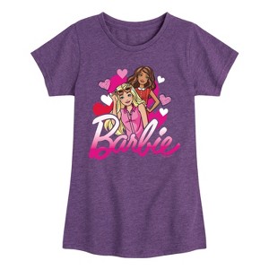 Girls' - Barbie - Hearts with Pink Logo Fitted Short Sleeve Graphic T-Shirt - 1 of 4
