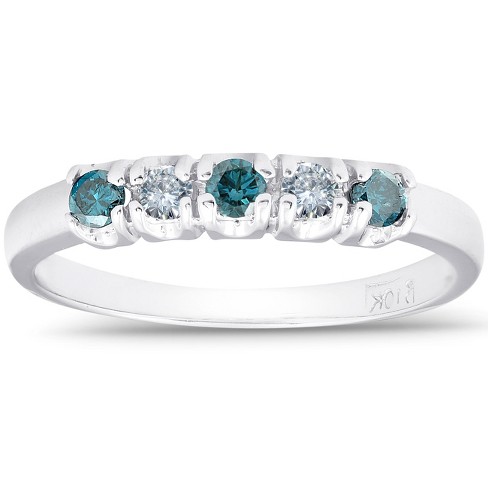 Pompeii3 1/4ct Treated Blue & White Diamond 5-Stone Wedding Womens Ring 10K White Gold - image 1 of 4