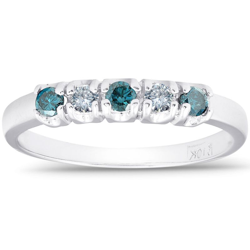 Pompeii3 1/4ct Treated Blue & White Diamond 5-Stone Wedding Womens Ring 10K White Gold, 1 of 6