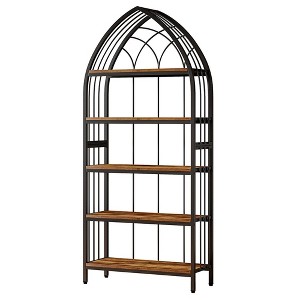 Resenkos Bookshelf, Bookcase Standing Shelf Unts,5-Tier Bookshelf, 74.8" Industrial Curved Bookcase Freestanding Display Shelf Black - 1 of 2