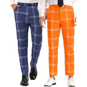 Lars Amadeus Men's Slim Fit Checked Patterned Business Trousers 2 Packs - 1 of 4