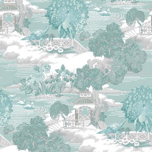 Edo Toile Mint Green Trees Abstract Paste the Wall Wallpaper - 1 of 4
